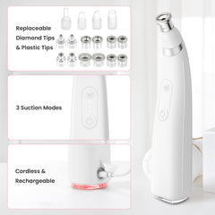 Diamond Microdermabrasion Machine, Cordless Handheld Dermabrasion Facial Machine with 12 Diamond Tips, Adjustable Suction Facial Skin Care Machine for Home & Travel Use