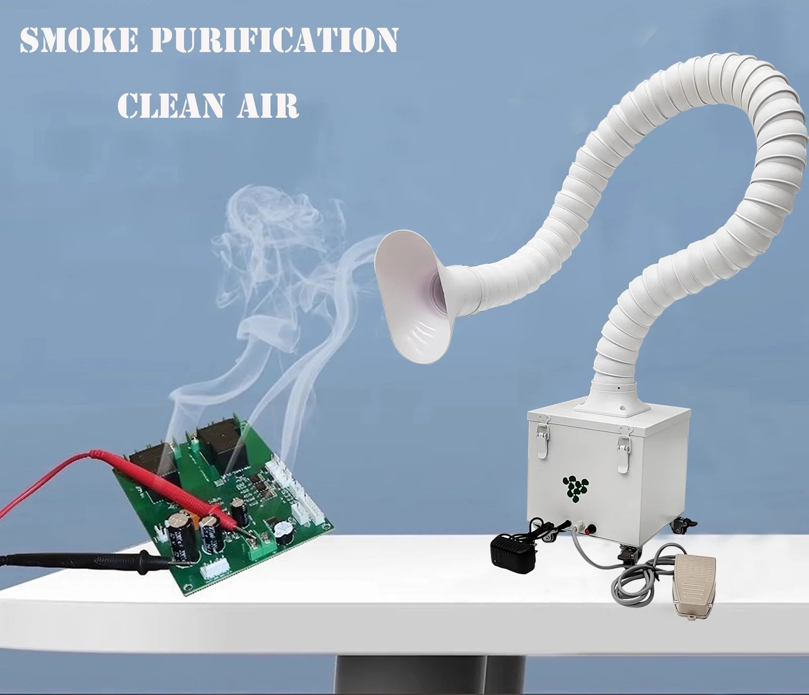 Small Smoke Purifier Mobile Welding Dust Purifier with 4.5Ft Suction Arm Pedal Type for Smoke Purification Treatment 12V