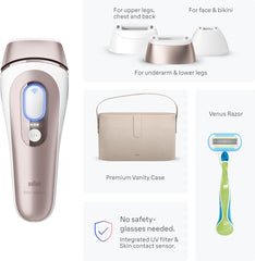 IPL Skin I·Expert, at Home Laser Hair Removal, Holiday Gifts for Women and Men with Free App, Vanity Case, Venus Razor, 4 Smart Heads, PL7387