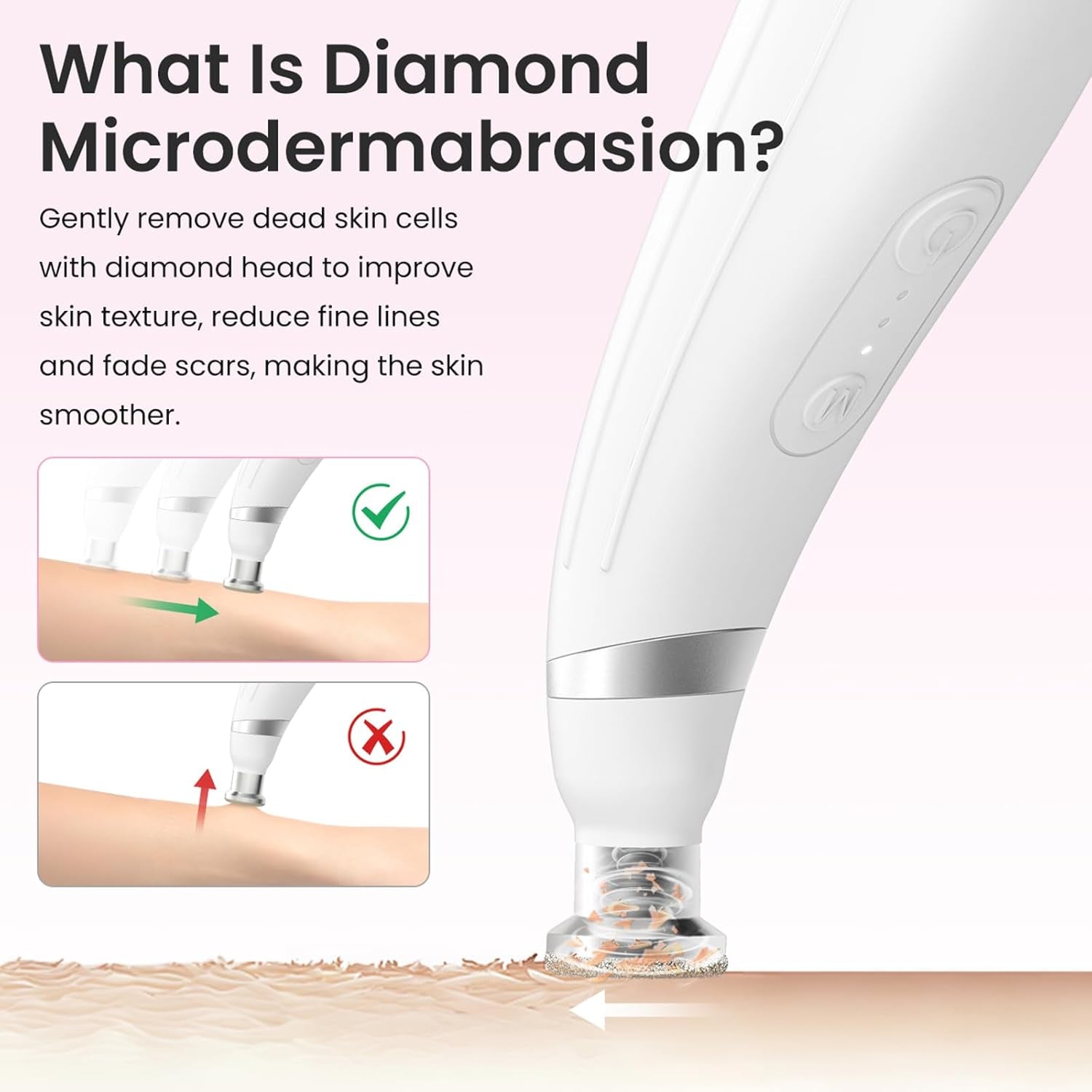 Diamond Microdermabrasion Machine, Cordless Handheld Dermabrasion Facial Machine with 12 Diamond Tips, Adjustable Suction Facial Skin Care Machine for Home & Travel Use