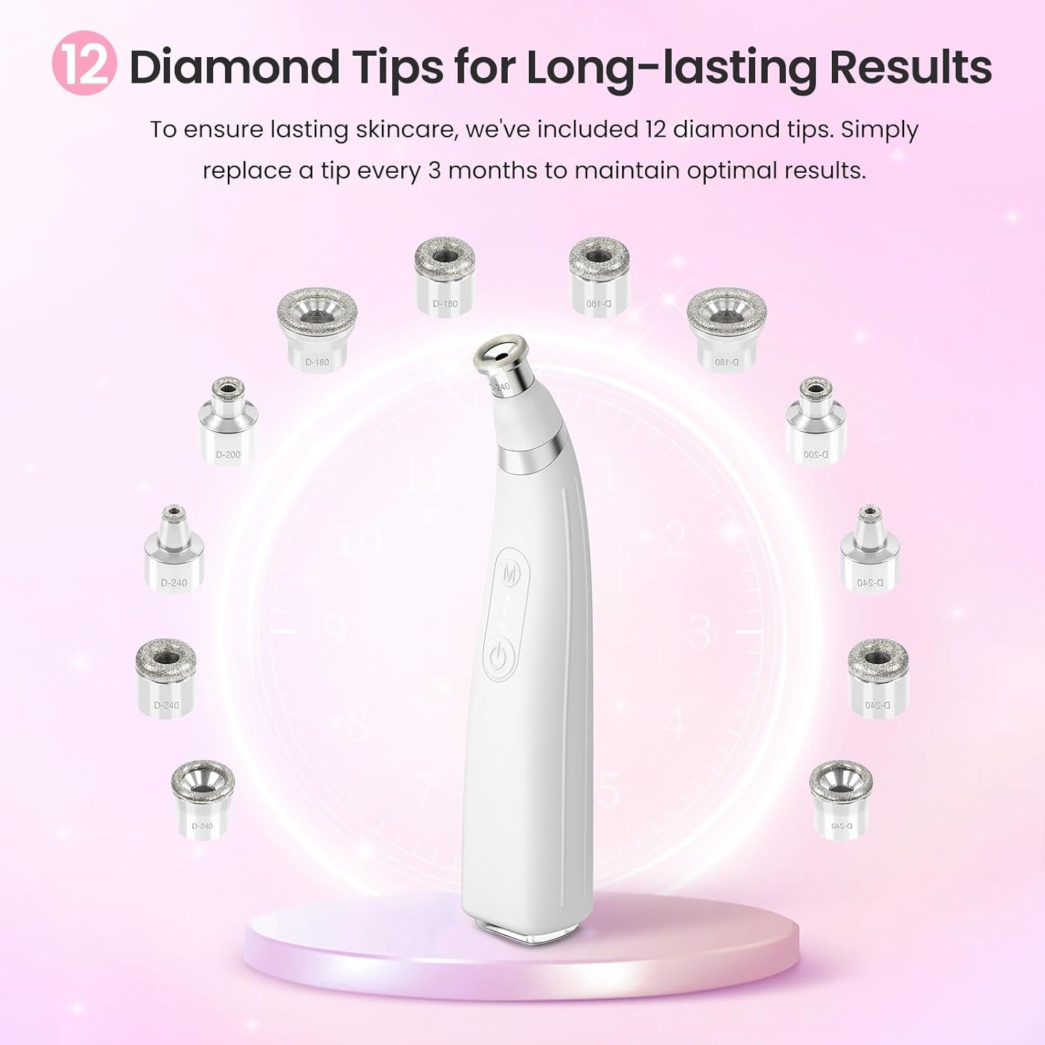 Diamond Microdermabrasion Machine, Cordless Handheld Dermabrasion Facial Machine with 12 Diamond Tips, Adjustable Suction Facial Skin Care Machine for Home & Travel Use