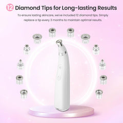 Diamond Microdermabrasion Machine, Cordless Handheld Dermabrasion Facial Machine with 12 Diamond Tips, Adjustable Suction Facial Skin Care Machine for Home & Travel Use