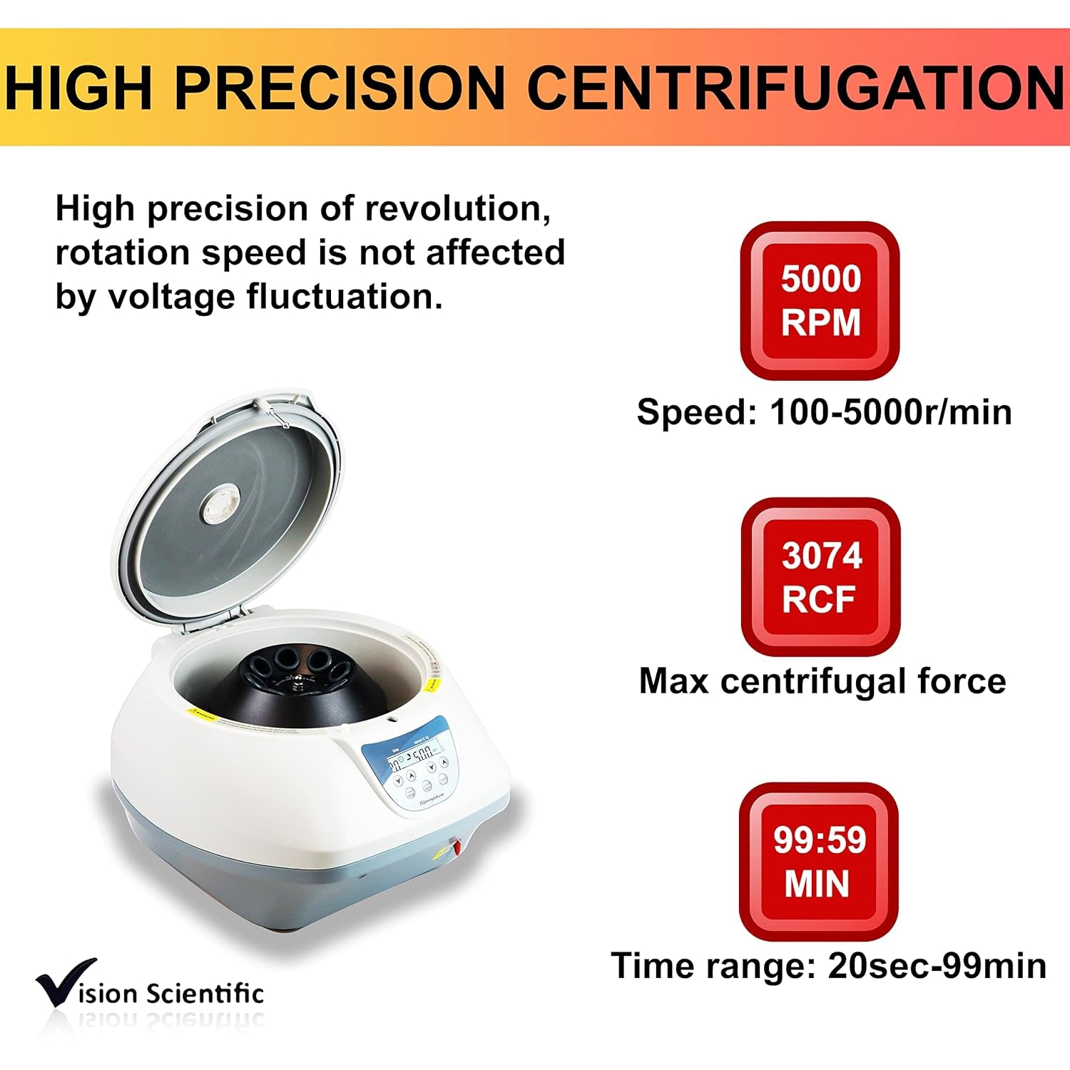 VS-TC-SPINPLUS-8 Digital Bench-Top Centrifuge | 400-5000Rpm (Max. 3074Xg) | LCD Display | Capacity: 8 X 15Ml