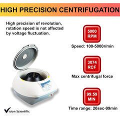 VS-TC-SPINPLUS-8 Digital Bench-Top Centrifuge | 400-5000Rpm (Max. 3074Xg) | LCD Display | Capacity: 8 X 15Ml